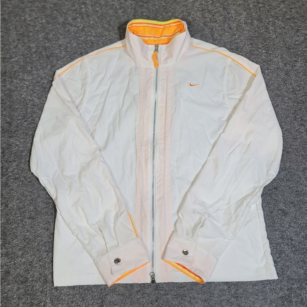 Vintage Y2K Nike Women’s XL Full Zip Windbreaker Jacket White Orange Lining